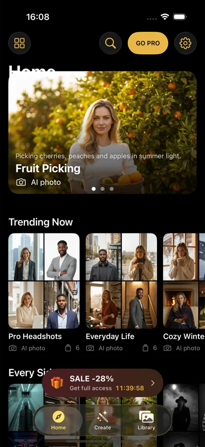 Motionly home screen with trending AI video templates